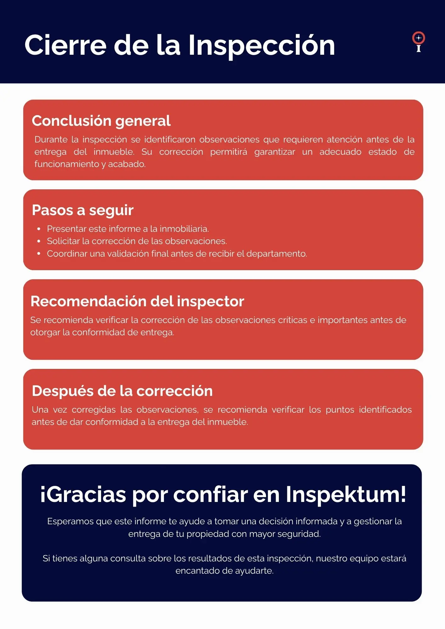 Vista del resumen de observaciones de un informe de Inspektum